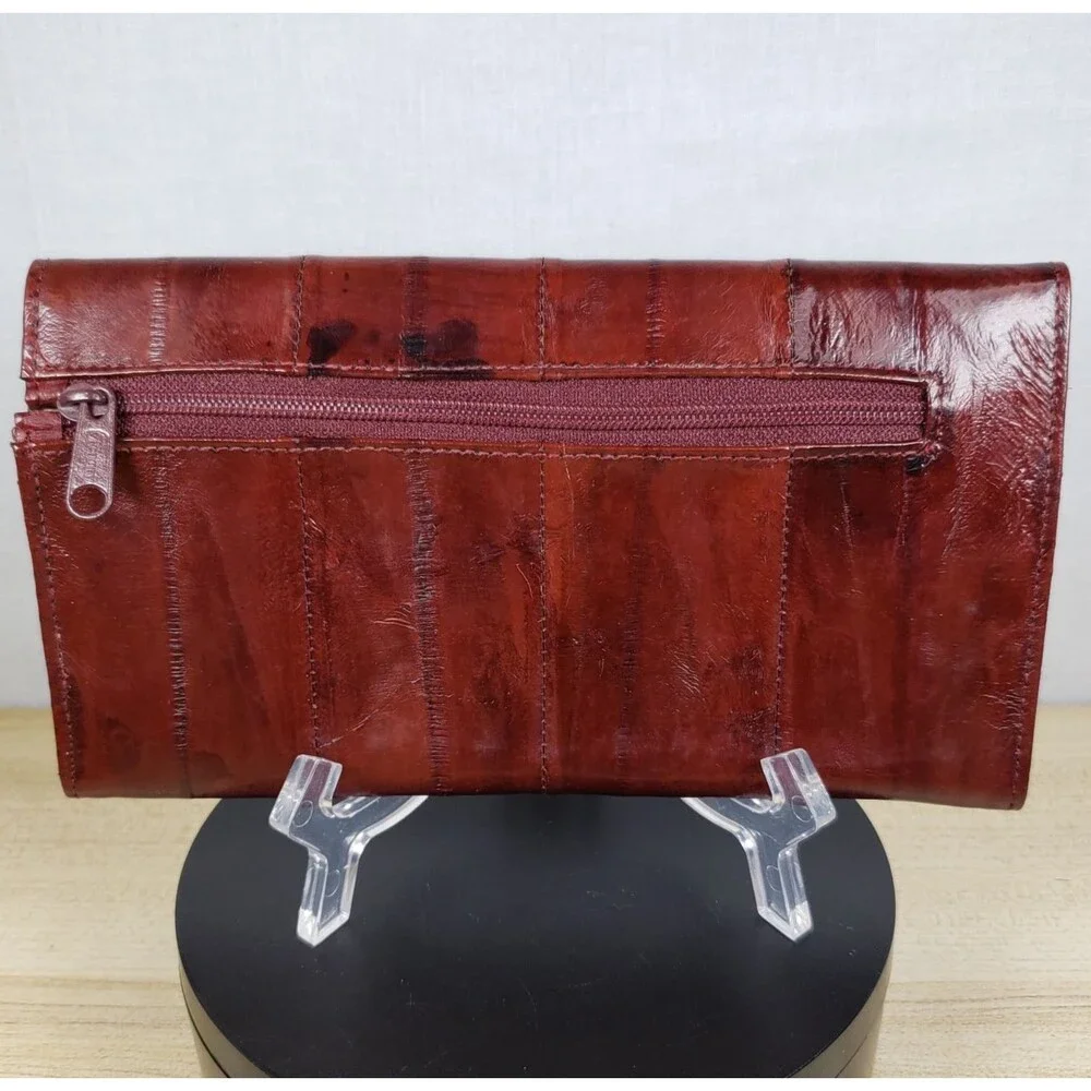 Vintage Eel Skin Burgundy  Wallet Check Book Cover Snap 7
